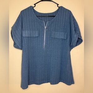 SHEIN Blue Textured Blouse with Zipper